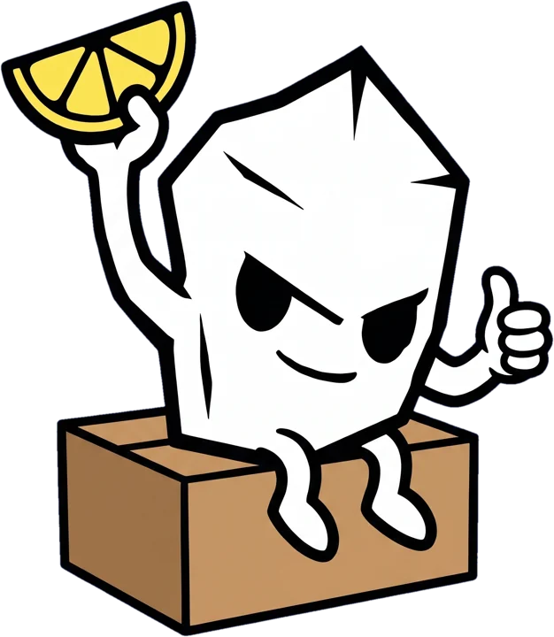 The salt crystal mascot carrying a shipping box