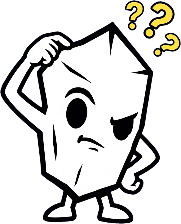 The salt crystal mascot scratching his head